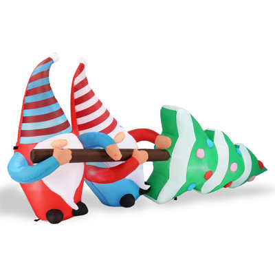 1x 7 Ft Lighted Christmas Inflatable Decoration (inflatable Gnomes Pulling Christmas Tree) | Built-in 6 Leds| 83.8x27.6x3.7ft, Ideal For Front Yard/lawn/garden/holiday Party, Christmas Blow Up Yard Decor