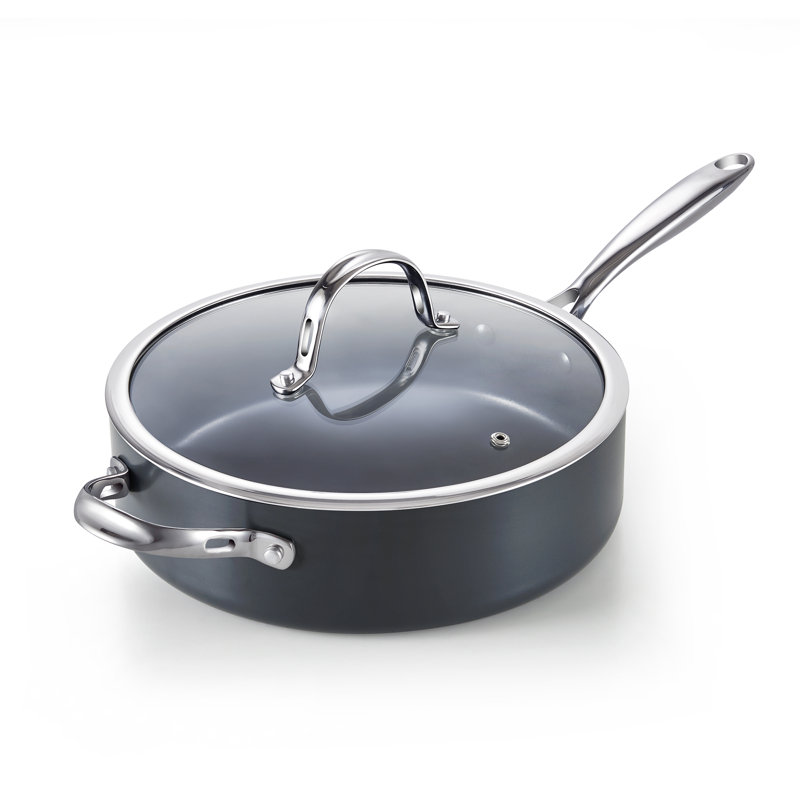 10.5-inch Black Aluminum Nonstick Deep Sauté Pan with Lid