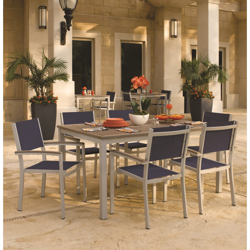 Travira Stacking Patio Arm Chair, Ink Pen, Flint, Tekwood Natural