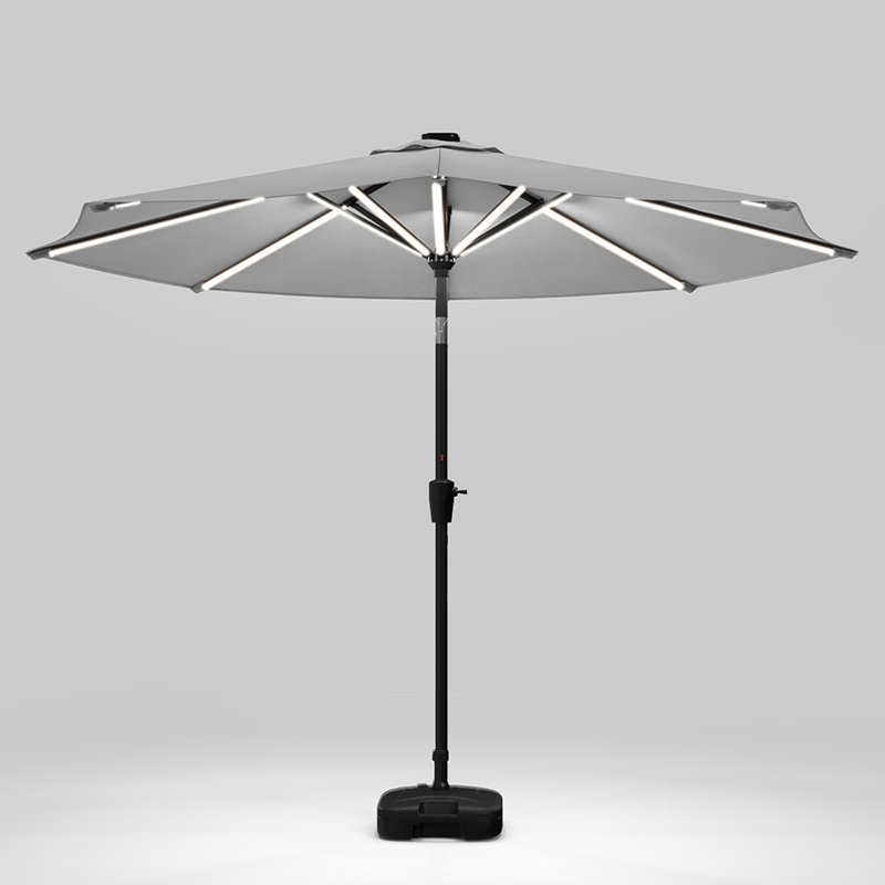Aisya 3m Traditional Parasol with LED Light, Light Grey