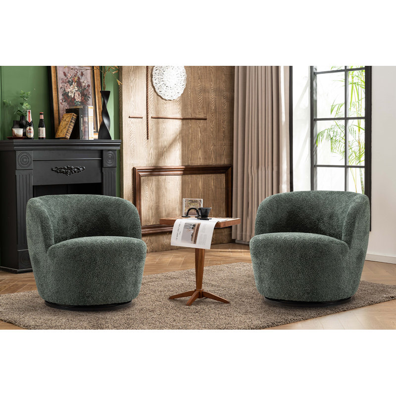 Nen Boucle Swivel Barrel Chair, Dark Green
