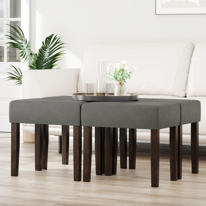 Tabouret de repose-pieds rectangulaire en cuir Nakendra, H 18,8 po x l 19,84 po x P 13,94 po, Gris