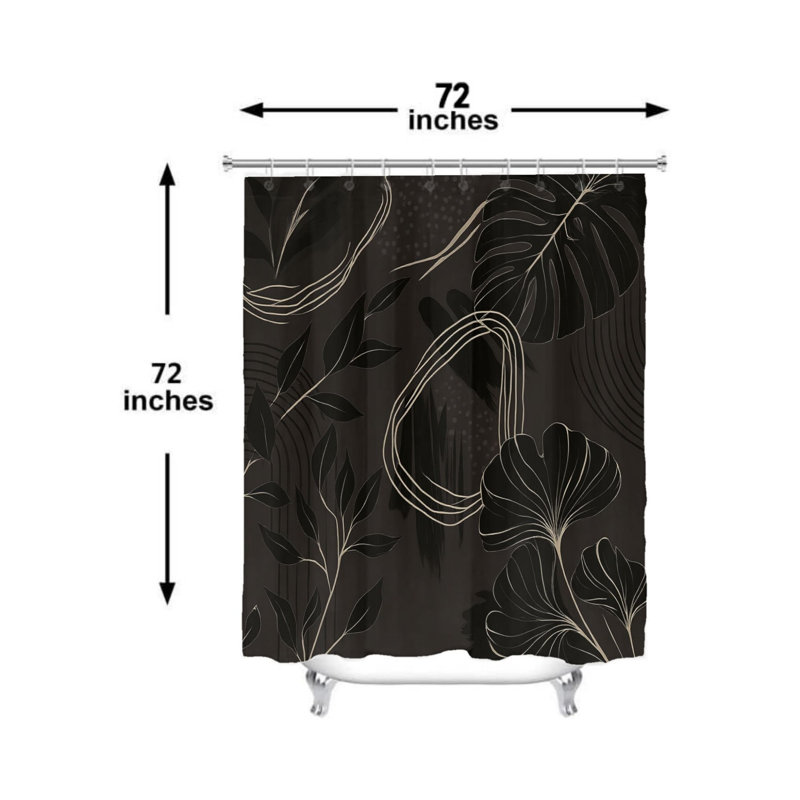 Rideau de douche à feuilles tropicales 72 "x 72" noir