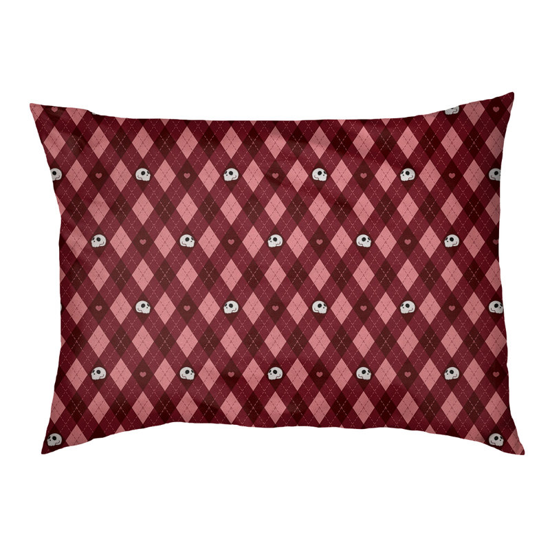 Coussin d'extérieur Campion Argyle Skulls, Très grand (l 52 po x P 42 po x H 17 po), Rouge / rose