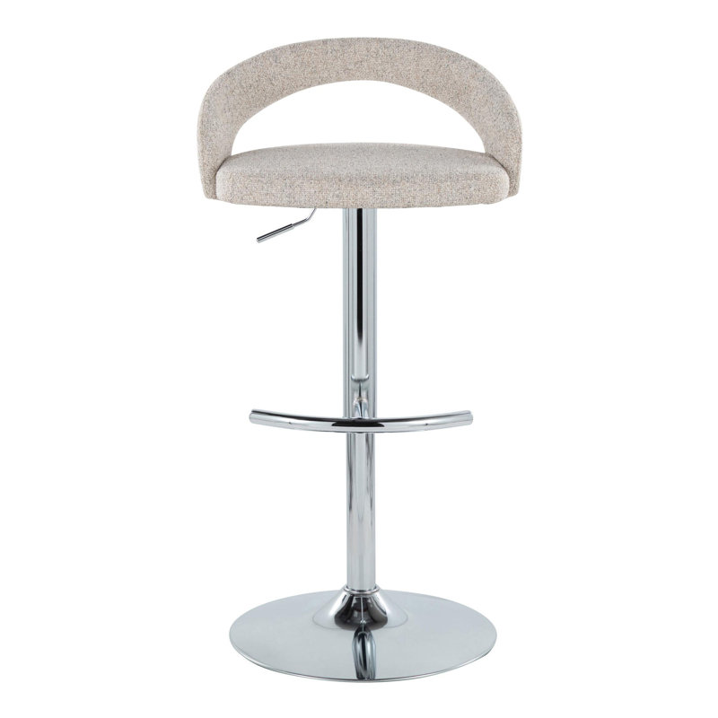 Tabouret de bar Laurenzio, Chrome chrome, Avoine / tissu, 1