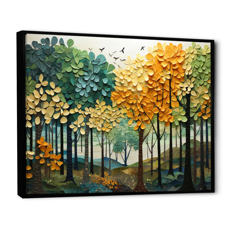 «Orange Green Trees Canopy Patchwork III», reproduction sur toile flottante, Noir, noir, noir, noir