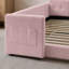 Lit plateforme tapissier simple avec tête de lit en forme d'oreille de lapin, avec barrière de sécurité et poche, tissu bouclé, rose-1136010961