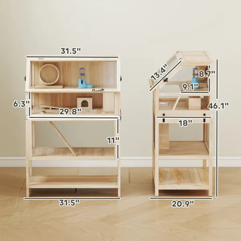 Cage à hamster nain en bois à 3 niveaux avec planchers amovibles et accessoires de jeu complets