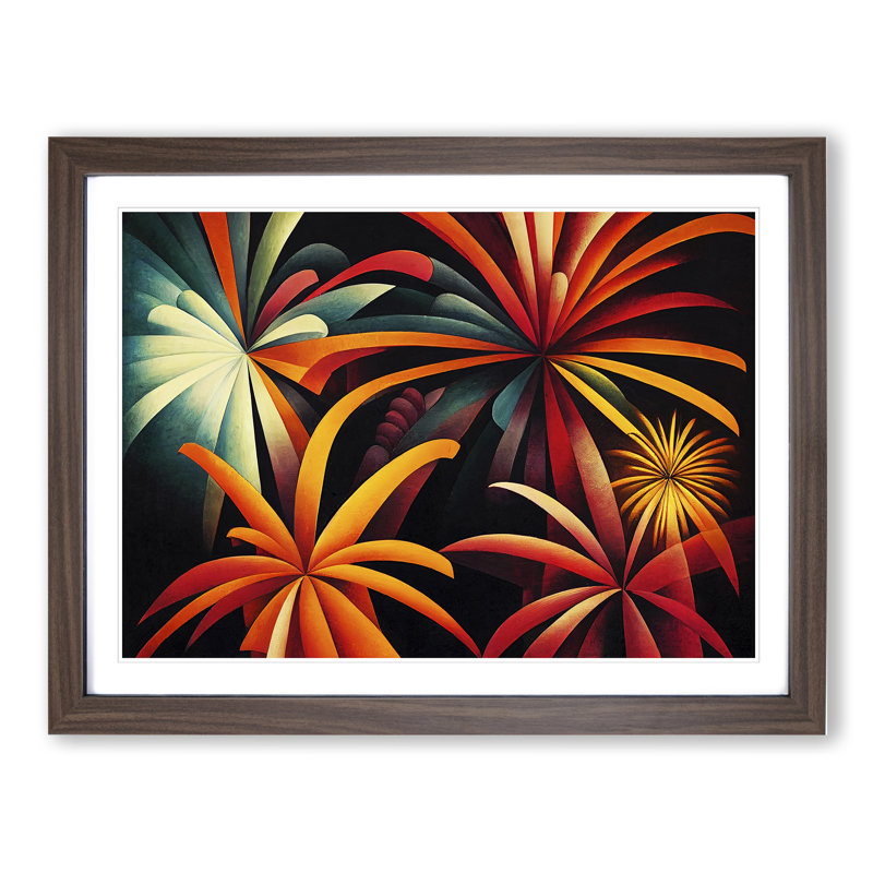 Enchanting Fireworks 1 Piece Single Picture Frame Wall Art, 46cm H x 64cm W x 2cm D, Walnut Framed