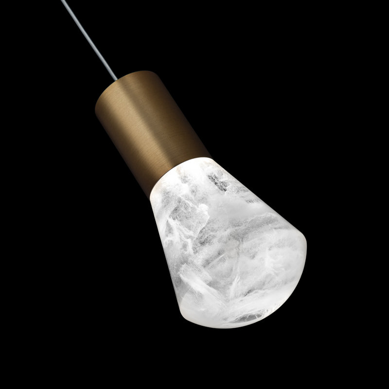 Eden Cloudy Crystal 1-Light LED Mini Pendant in Aged Brass