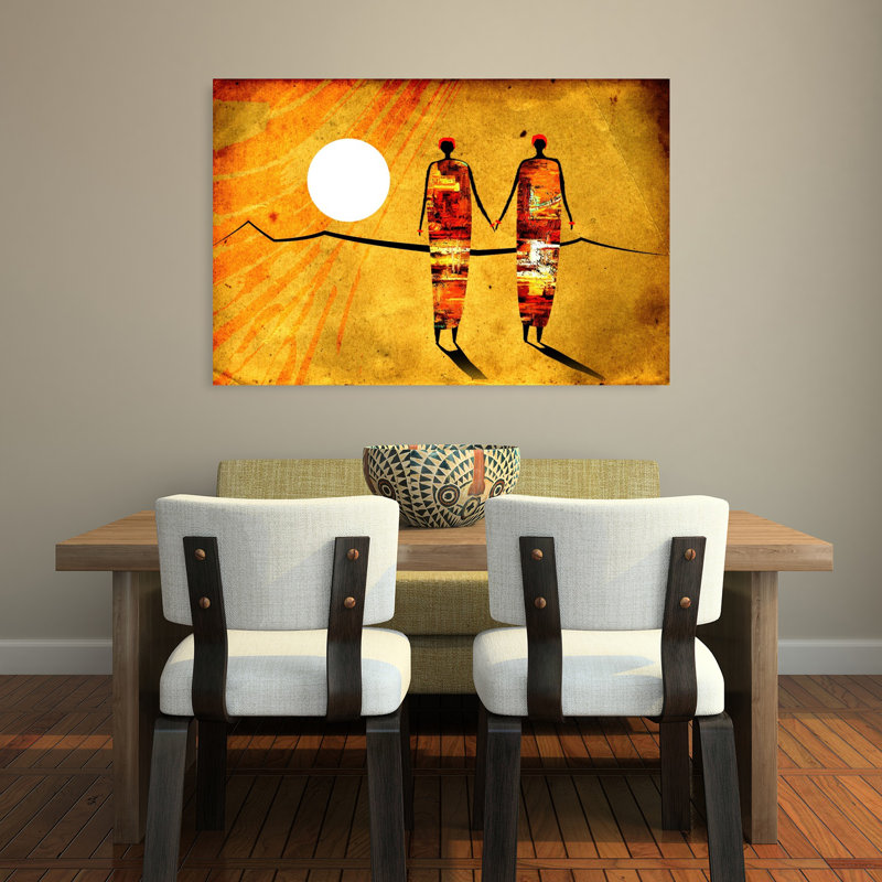 Art contemporain africain, paysage africain abstrait, 32" H x 48" W