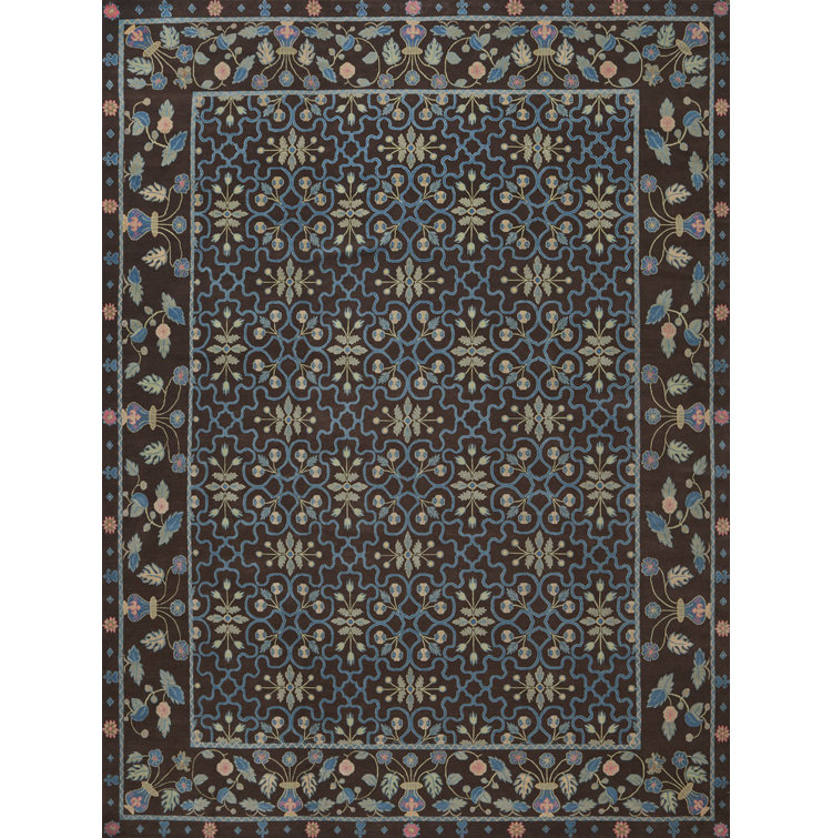 Erika Oriental Hand-Knotted Wool Area Rug in Brown/Blue/Mint Green