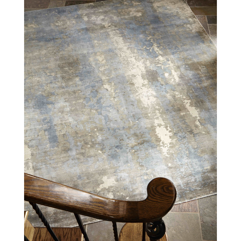 Koda Handmade Synthetic Silver/Blue/Brown Area Rug, Rectangle 8' x 10'