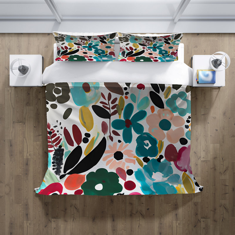 Polyester Floral Duvet Cover, King Duvet Cover + 2 King Shams