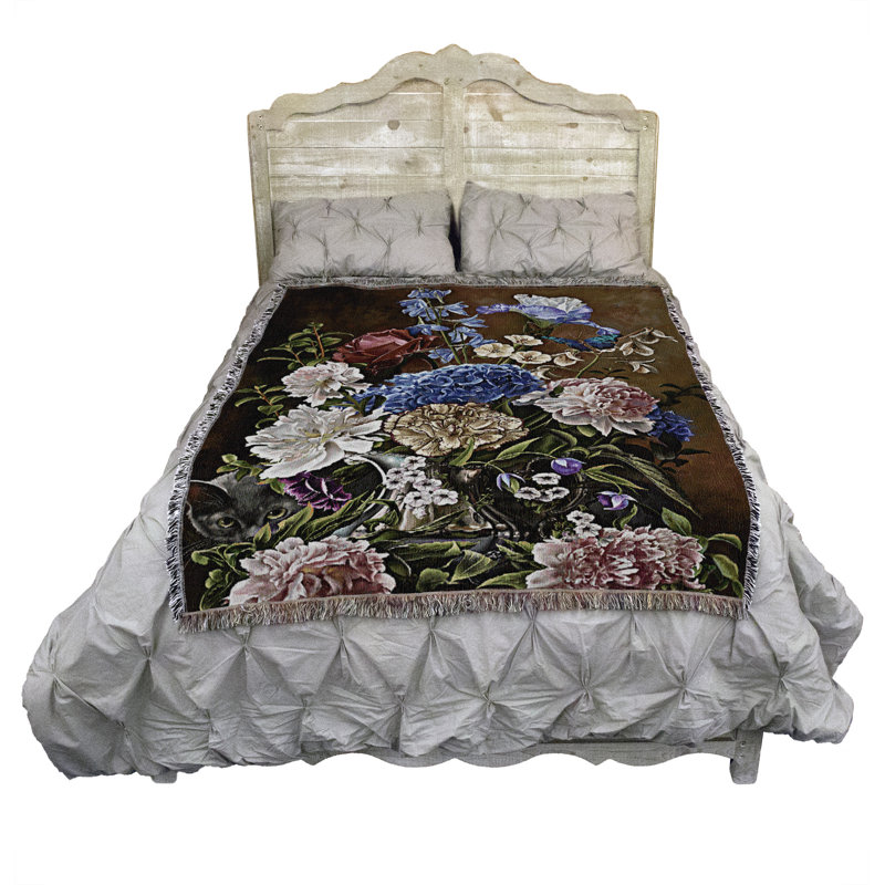 Bouquet Pure Country Weavers en couverture bleue par Nene Thomas - cadeau pour les amoureux des chats - jeté en coton tissé - fabriqué aux États-Unis (72 x 54)