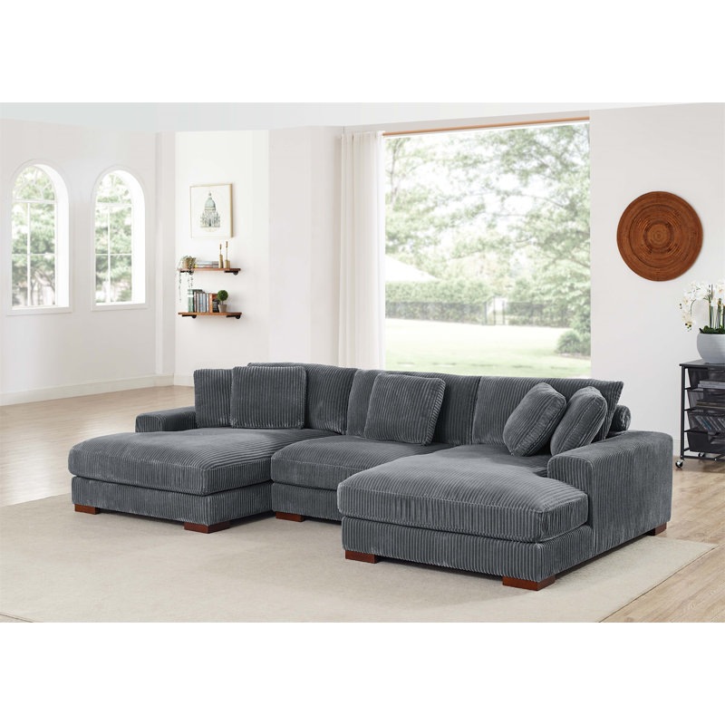 Grand canapé modulaire à double assise en velours côtelé Large Seating, Velours côtelé gris foncé