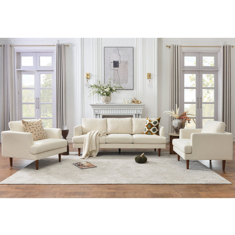 Ensembles de salon 3 pièces rembourrés modernes, Crème Boucle