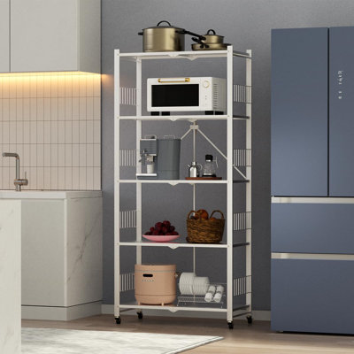 5-Tier Metal Collapsible Shelves With Wheels