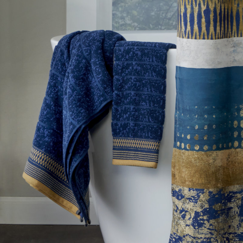 Juxtapose Blue Cotton Hand Towel Set with Decorative Trim
