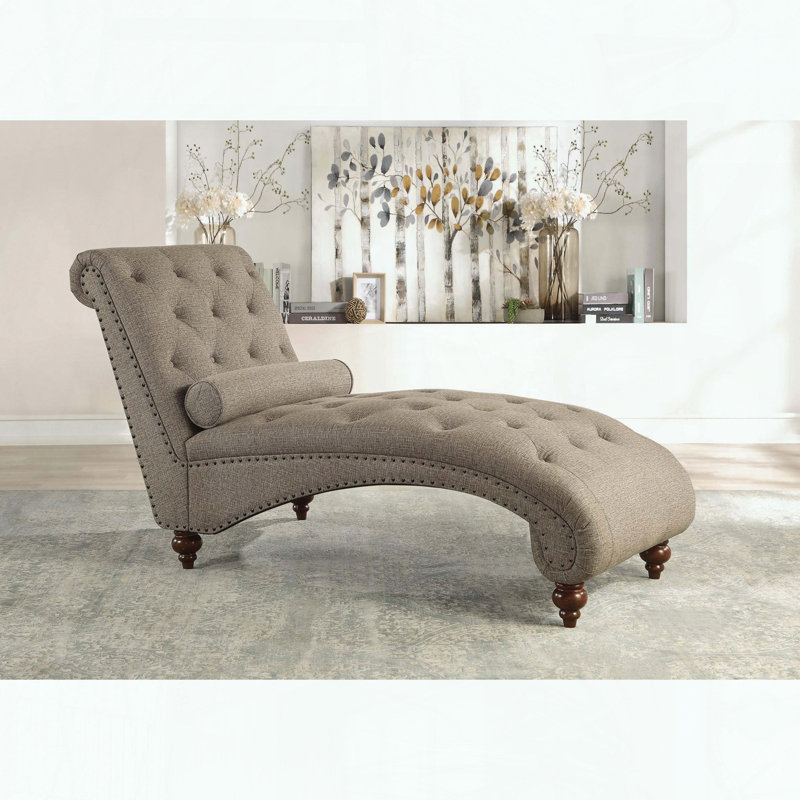 Chaise longue capitonnée à boutons avec traversin, Brun