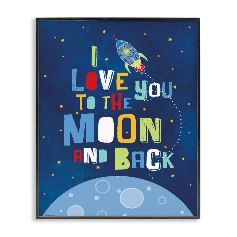 «I Love You Moon and Back Rocket Ship», art mural sur toile, Giclée encadrée noir minuit, H 20 po x l 16 po x 1,5 po