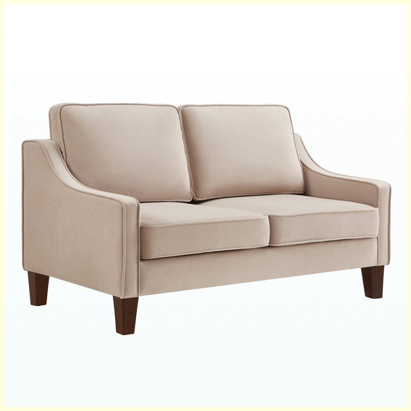 Canapé Canapé 2 places avec coussin de siège à ressorts, canapé rembourré en velours avec pieds en bois d'hévéa massif et housses amovibles, assemblage facile pour le salon, la chambre à coucher - taupe