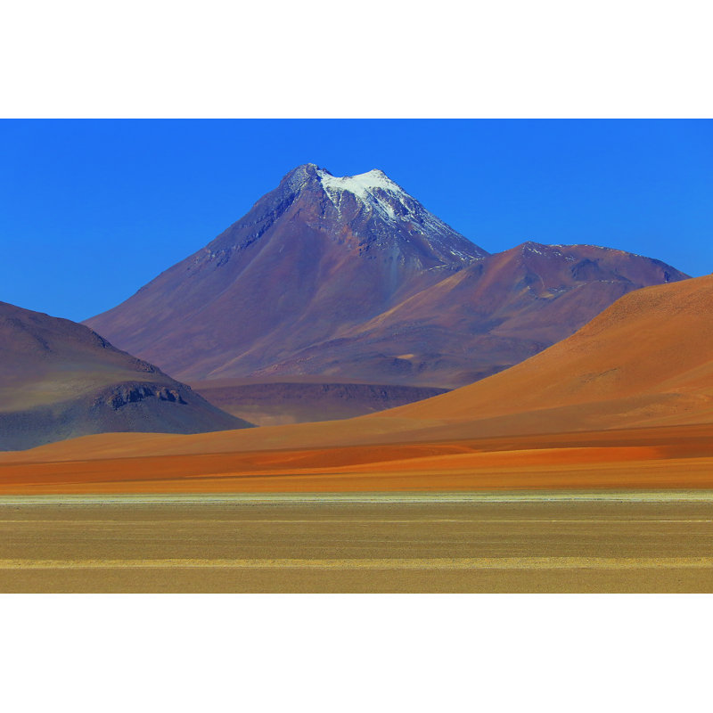 Snowcapped cone volcano, 61cm H x 91cm W