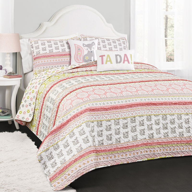 Fox Ruffle Stripe Quilt Set, Twin