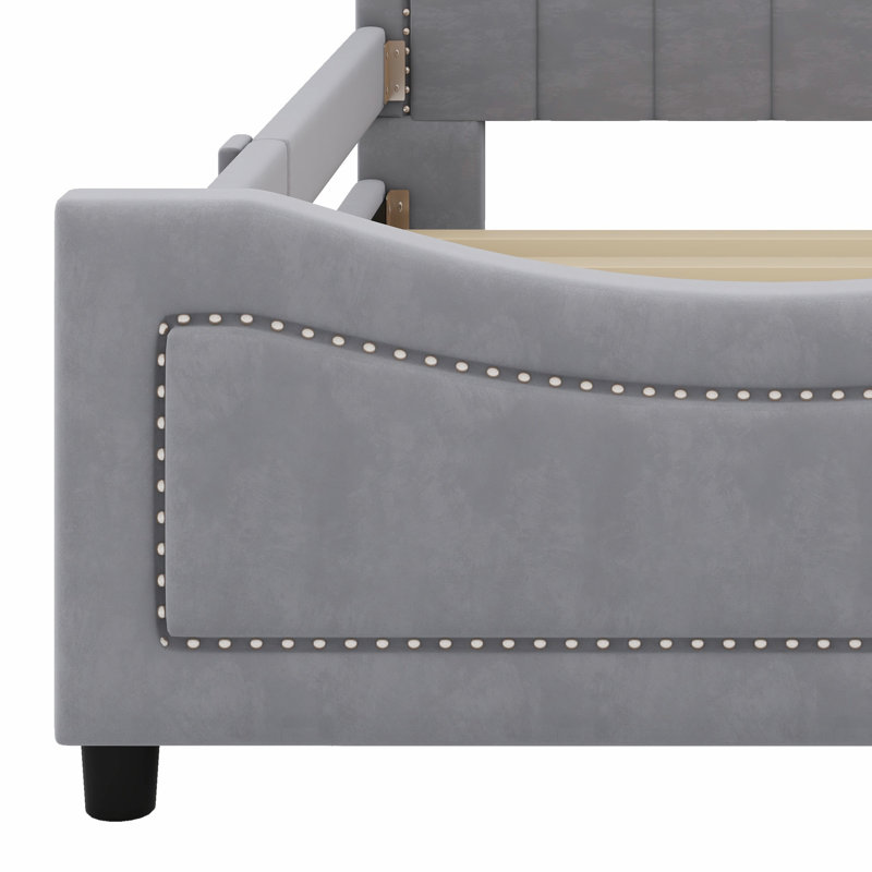Lit de jour rembourré avec tête de lit à rayures classique, Gris