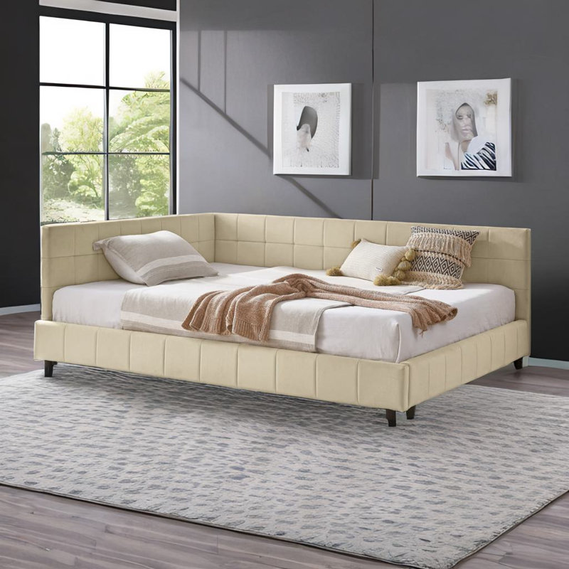 Structure de lit double capitonnée, Beige