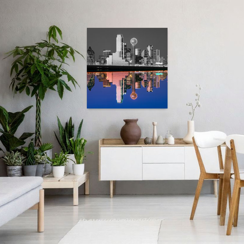 colour Pop of city reflected in the Trinity River Dallas Texas USA 1 Piece Wrapped Canvas Wall Art, 91.44cm H x 91.44cm W