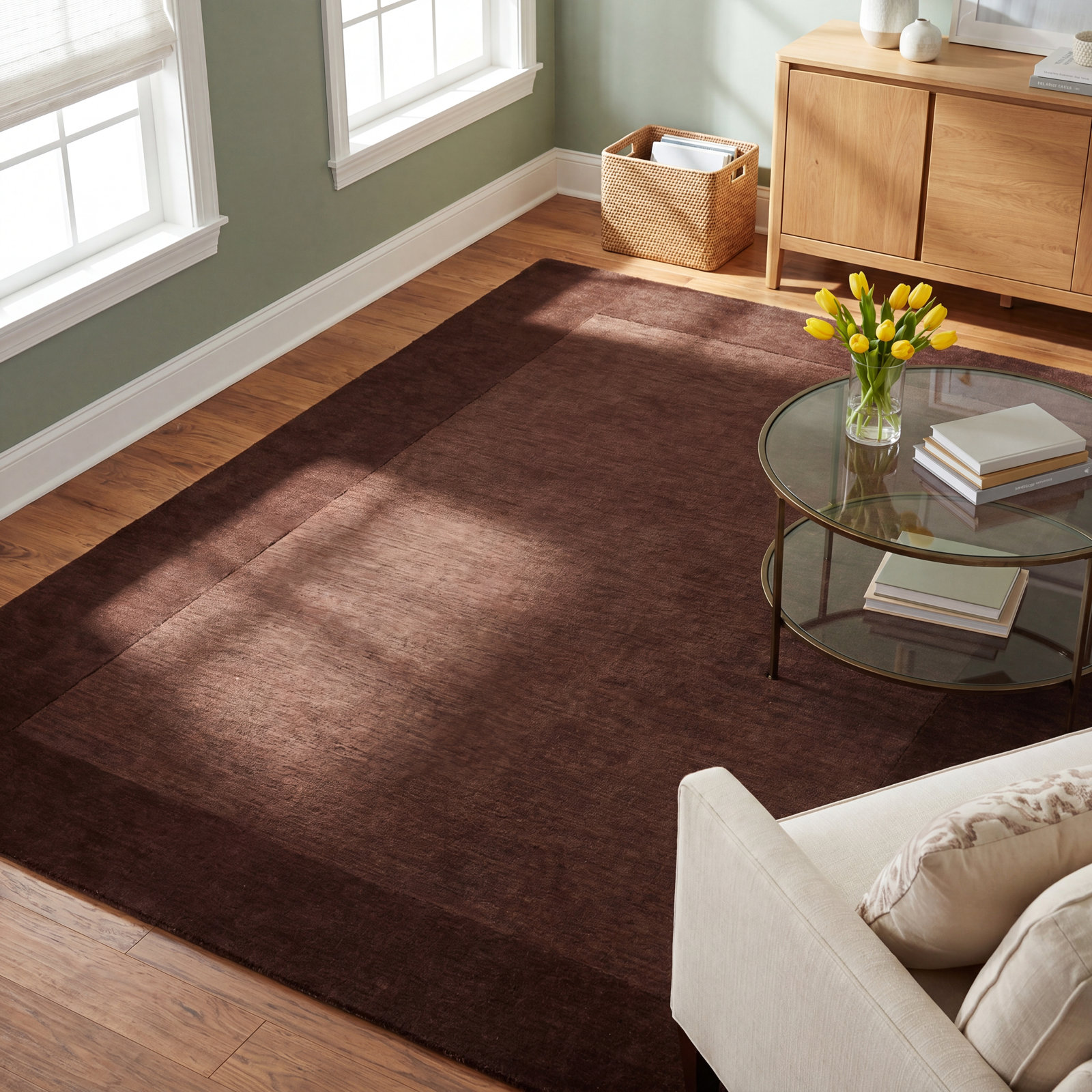 Dolma Handmade Wool Brown Rug, Rectangle 7'6" x 9'6"