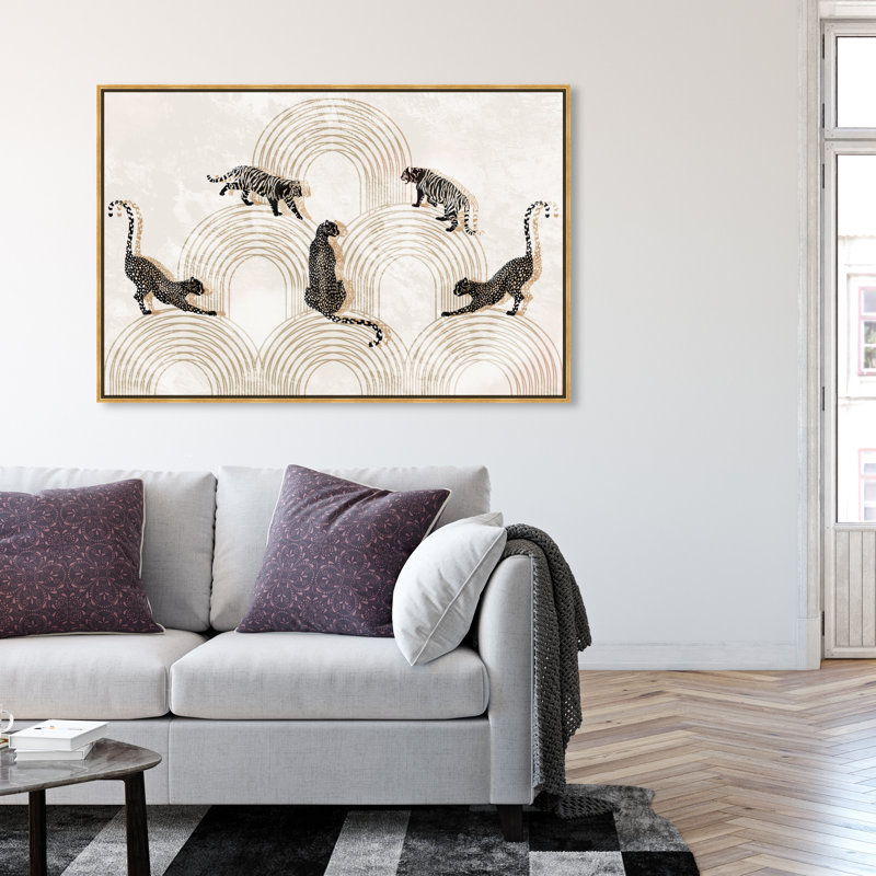 Elegant Art Deco Tigers And Leopards Print by Oliver Gal, Gold Framed, 36" H x 54" W