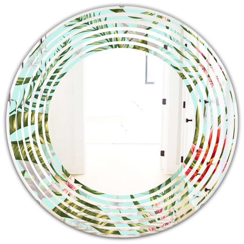 Miroir mural Wave, H 23,6 po x l 23,6 po, Vague de feuillage tropical II