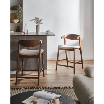 Upholstered Counter Stool with Solid Wood Frame