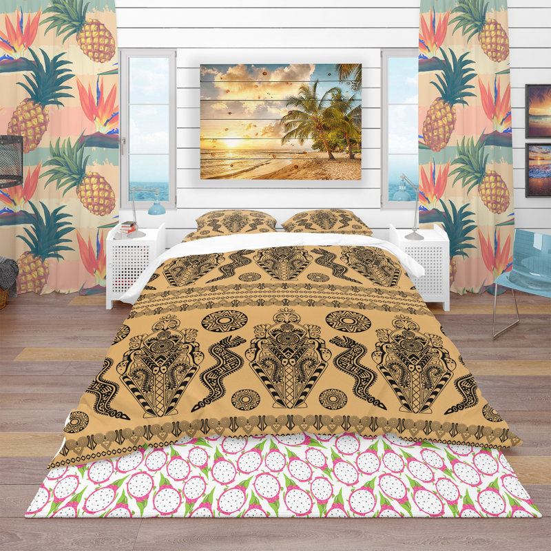 Ensemble de housse de couette tropical, Housse simple + 1 taie décorative