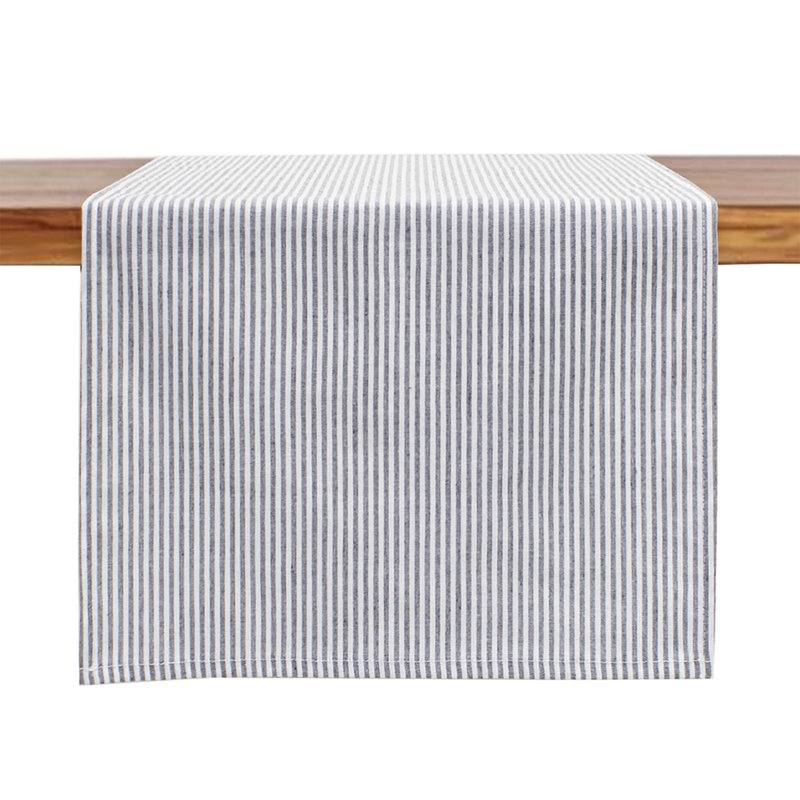 Grey Ticking Stripes Reversible Pure Cotton Table Runner, 90" x 16"