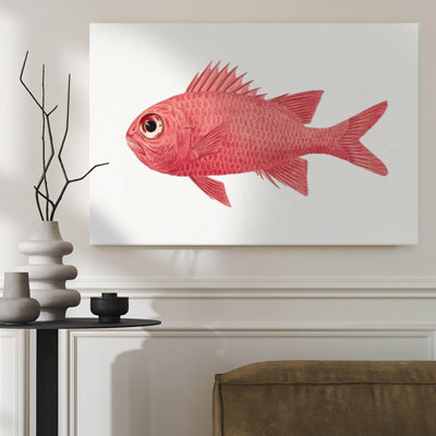 Framed Canvas Wall Art, Red fish with detailed scales and fins, depicted in a realistic watercolor art style. Wall Decor, Large Artwork for Living Room Bedroom, Ready to Hang, 24x36 Inch