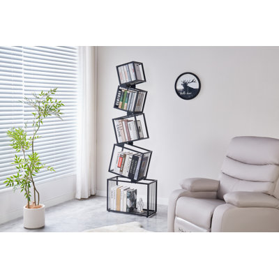 Bibliothèque à 5 niveaux en métal - Bibliothèque moderne à plancher étroit, rangement compact pour salon, chambre à coucher, bureau, coin - noir