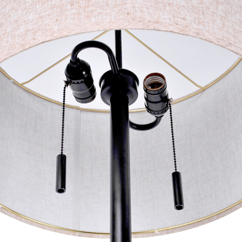 Lampe sur pied moderne de 65 po de hauteur et 2 lumières Mid-Century, chaînes doubles et base en marbre, Noir mat, Beige