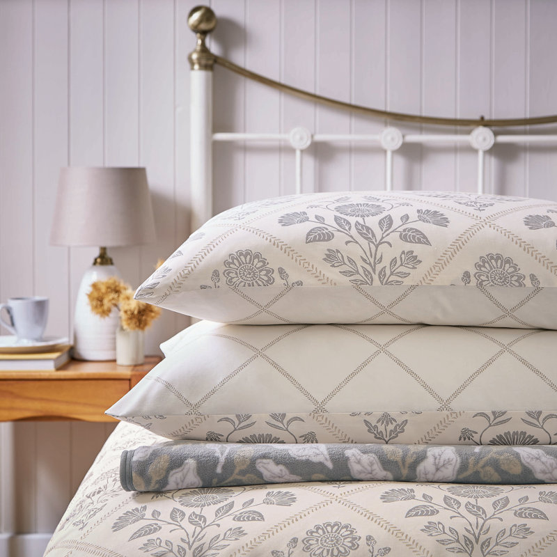 Folk Trellis Cotton Duvet Cover Set, Cream, Single Duvet Cover Set + 1 Pillowcase