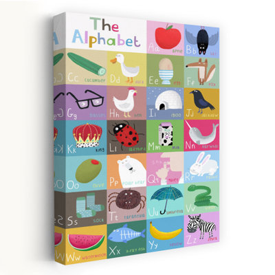 Colourful Alphabet Illustrated Squares Abstract Contemporary Bat Bird Rabbit Forest Landscape Wall Art