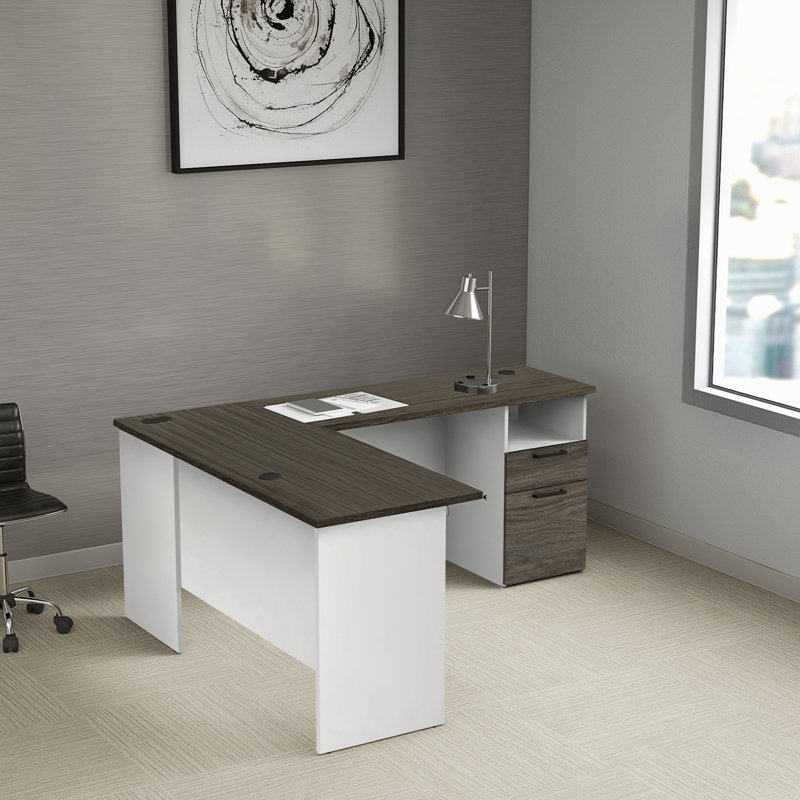 Bureau en L Ocke, Noyer gris / blanc