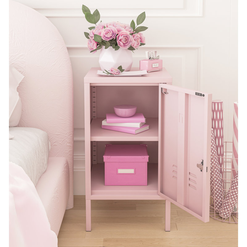 Lockable Metal End Table with Storage Cabinet, 2-Tier Nightstand with Adjustable Shelf, Easy Assembly Side Table for Living Room Bedroom Home Office