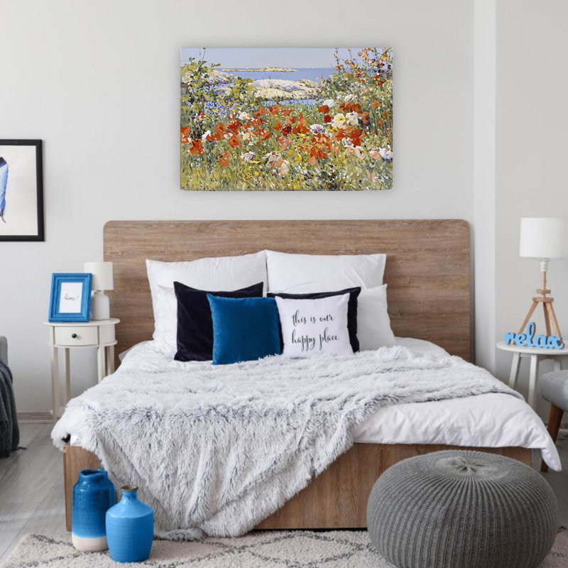 Rétro printemps, campagne florale sauvage au bord de la mer, art mural non encadré, L 24 po x l 36 po