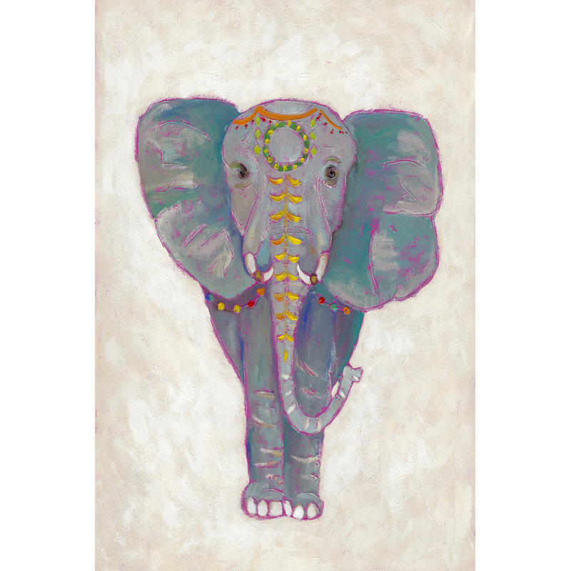 «Festival Elephant I», peinture sur toile, H 12 po x l 8 po