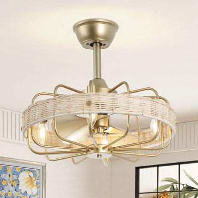 18" Rattan Caged Ceiling Fan with Light Kit and Remote