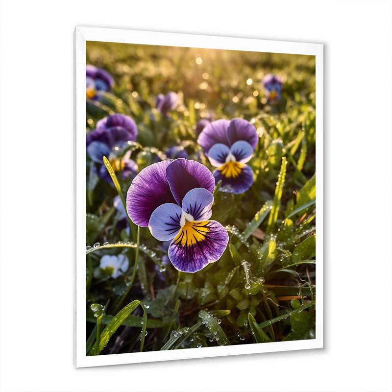 «Mauve, jaune, nature, pensées, V», sur toile, H 40 po x l 30 po x P 1,5 po, Cadre simple blanc
