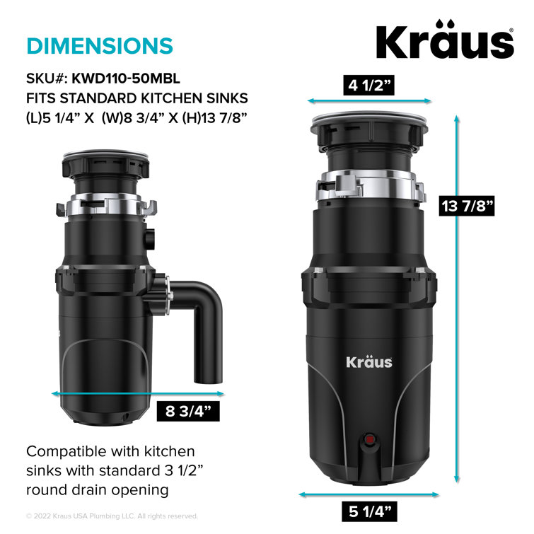 KRAUS Wasteguard High-Speed 1/2 HP Continuous Feed Ultra-Quiet Motor  Garbage Disposal With Quick Connect Mount, Power Cord And Flange Included   Reviews Wayfair Canada