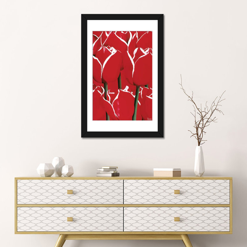 « red & white i », impression sur toile, H 24 po x l 16 po x P 1 po, Papier d'art encadré noir, Blanc